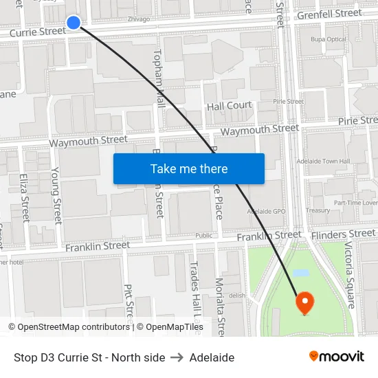 Stop D3 Currie St - North side to Adelaide map