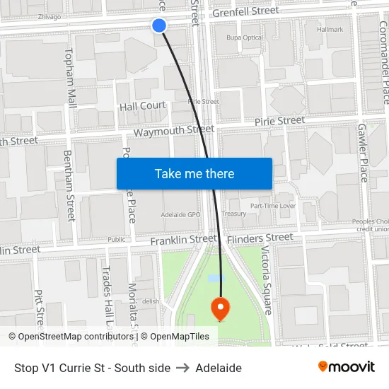 Stop V1 Currie St - South side to Adelaide map