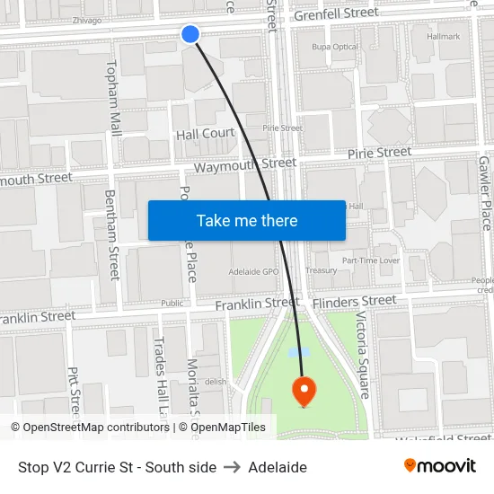 Stop V2 Currie St - South side to Adelaide map