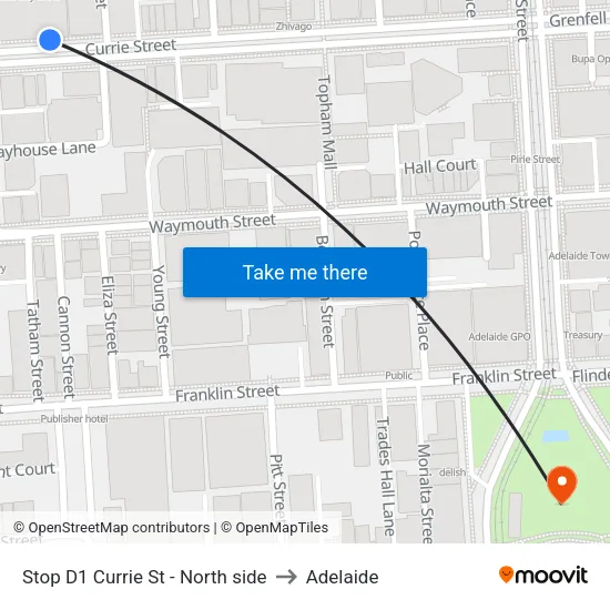 Stop D1 Currie St - North side to Adelaide map