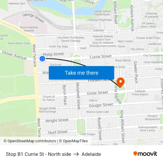 Stop B1 Currie St - North side to Adelaide map
