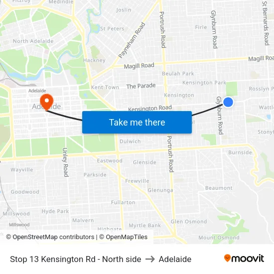 Stop 13 Kensington Rd - North side to Adelaide map