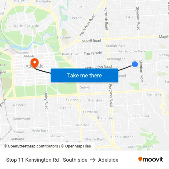 Stop 11 Kensington Rd - South side to Adelaide map