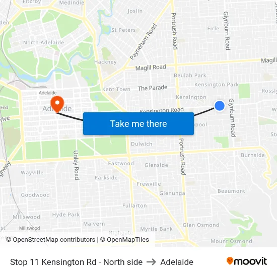 Stop 11 Kensington Rd - North side to Adelaide map