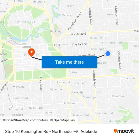 Stop 10 Kensington Rd - North side to Adelaide map