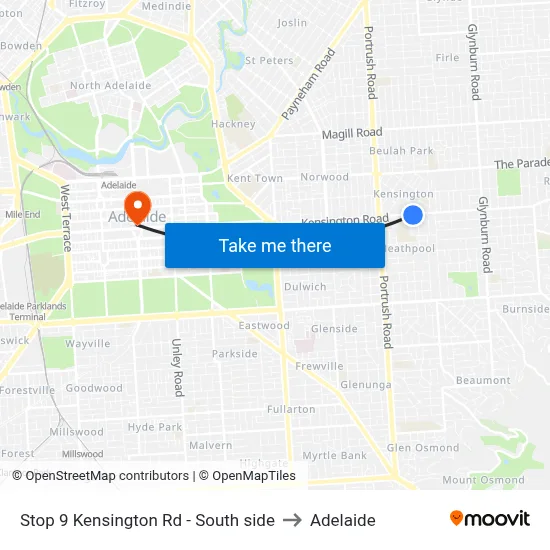 Stop 9 Kensington Rd - South side to Adelaide map