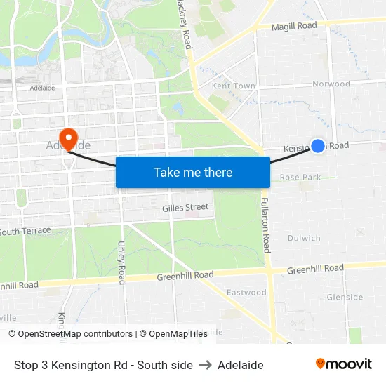 Stop 3 Kensington Rd - South side to Adelaide map
