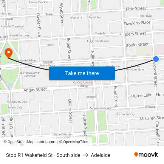 Stop R1 Wakefield St - South side to Adelaide map