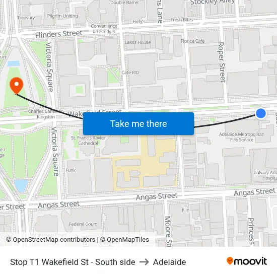 Stop T1 Wakefield St - South side to Adelaide map