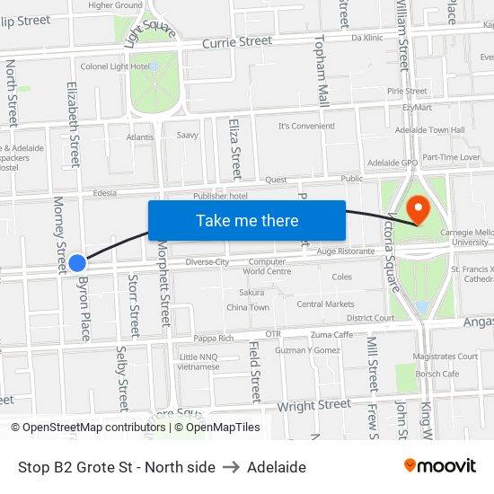 Stop B2 Grote St - North side to Adelaide map