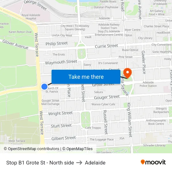 Stop B1 Grote St - North side to Adelaide map
