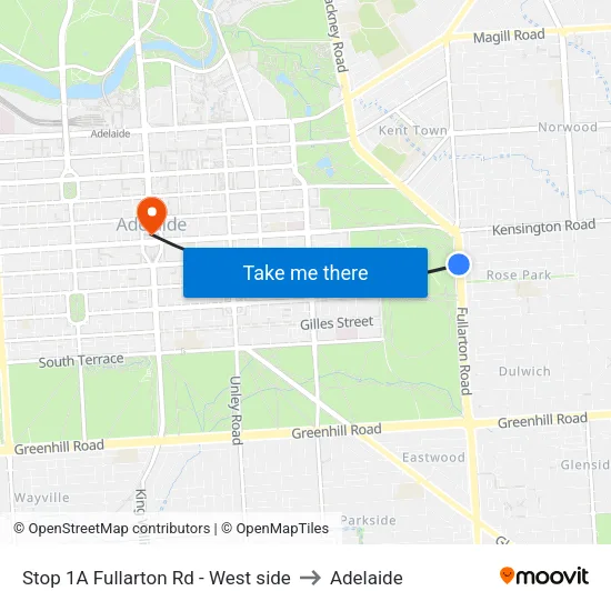 Stop 1A Fullarton Rd - West side to Adelaide map