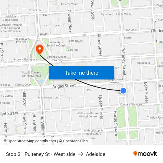 Stop S1 Pulteney St - West side to Adelaide map