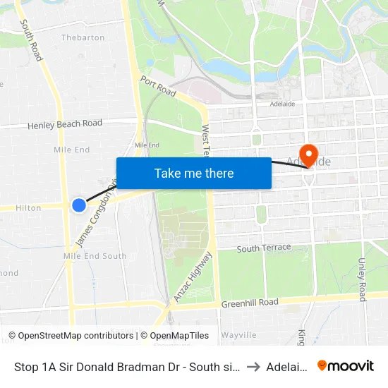 Stop 1A Sir Donald Bradman Dr - South side to Adelaide map