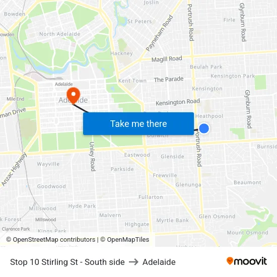 Stop 10 Stirling St - South side to Adelaide map