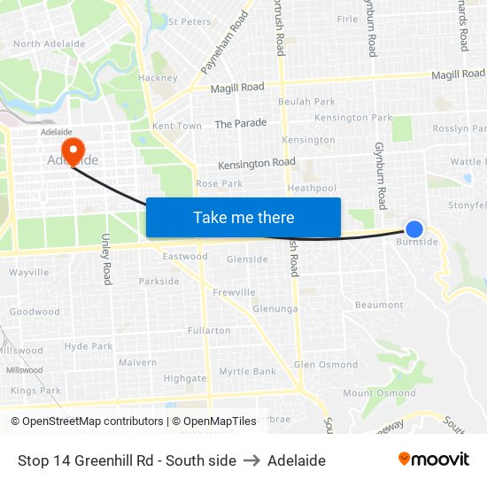 Stop 14 Greenhill Rd - South side to Adelaide map