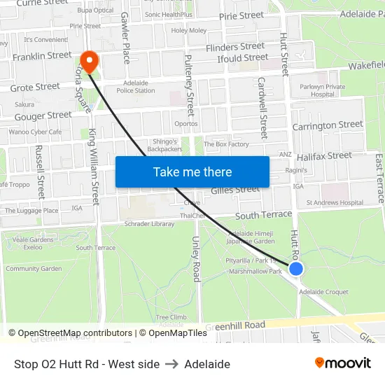 Stop O2 Hutt Rd - West side to Adelaide map