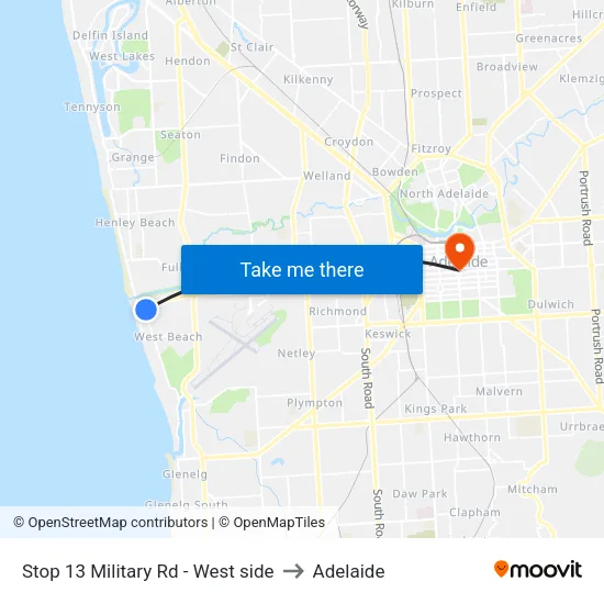 Stop 13 Military Rd - West side to Adelaide map