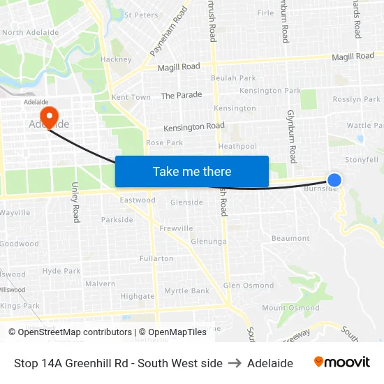Stop 14A Greenhill Rd - South West side to Adelaide map