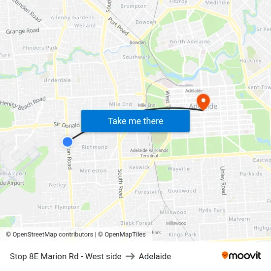 Stop 8E Marion Rd - West side to Adelaide map