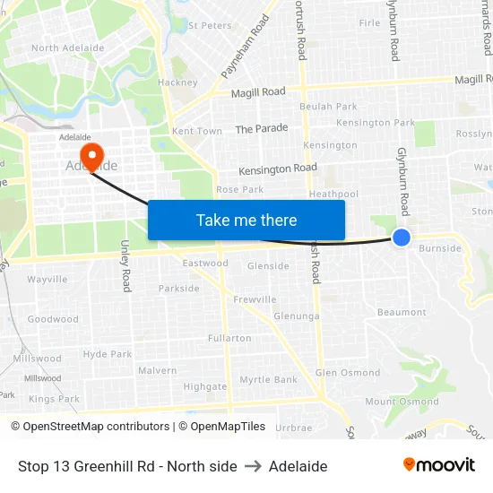 Stop 13 Greenhill Rd - North side to Adelaide map