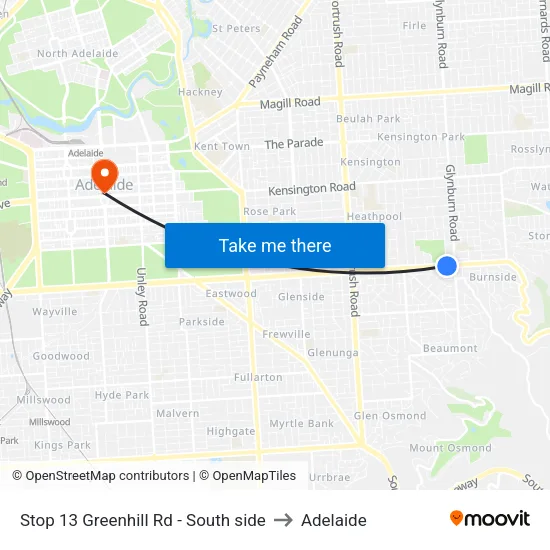 Stop 13 Greenhill Rd - South side to Adelaide map