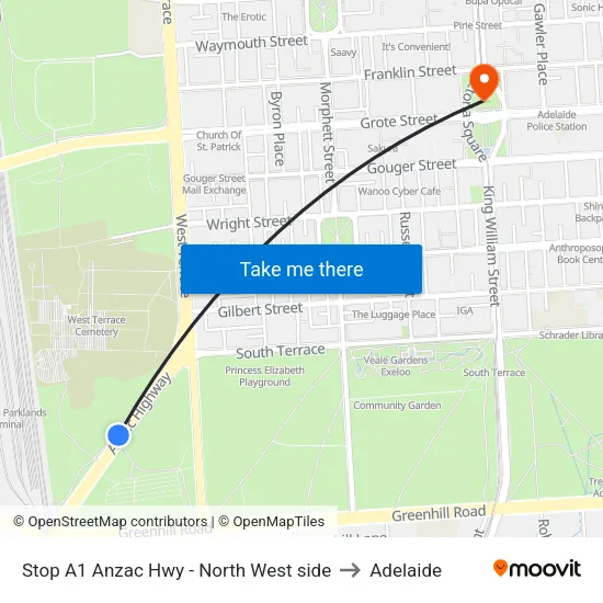 Stop A1 Anzac Hwy - North West side to Adelaide map