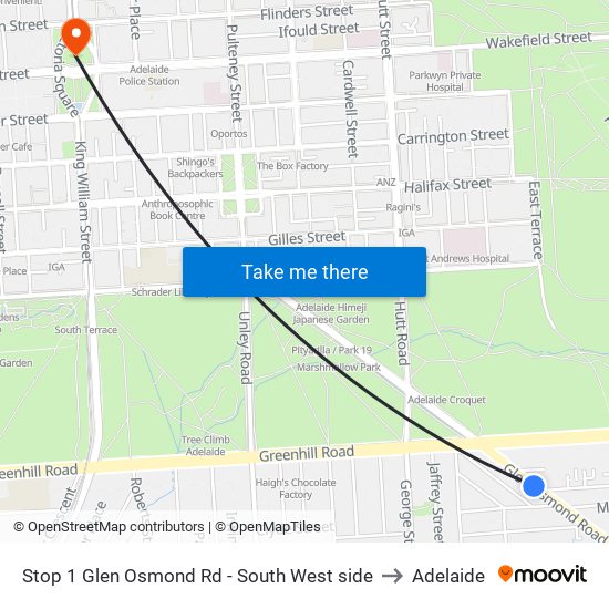 Stop 1 Glen Osmond Rd - South West side to Adelaide map