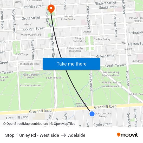 Stop 1 Unley Rd - West side to Adelaide map