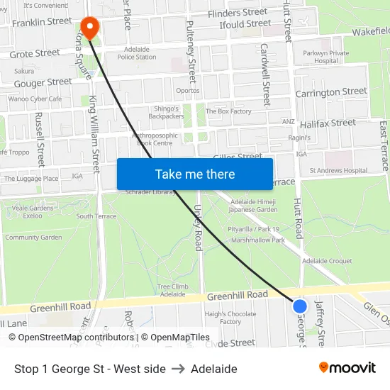 Stop 1 George St - West side to Adelaide map