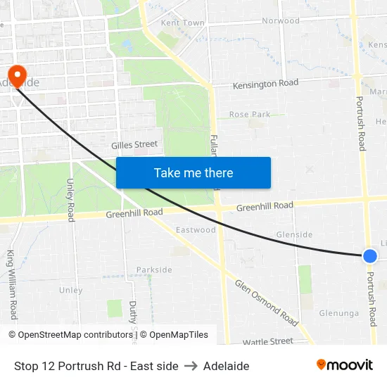 Stop 12 Portrush Rd - East side to Adelaide map