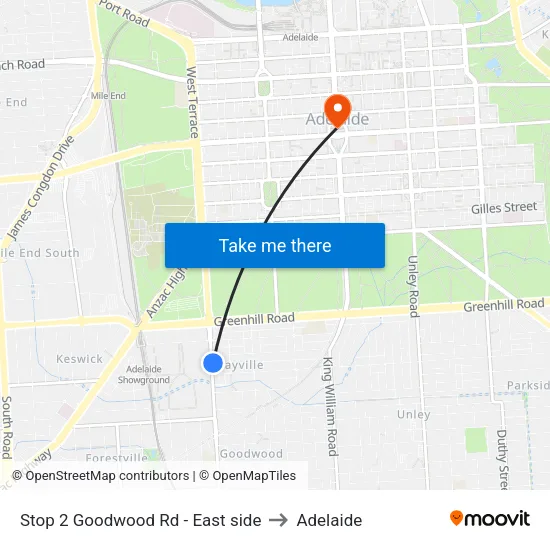 Stop 2 Goodwood Rd - East side to Adelaide map