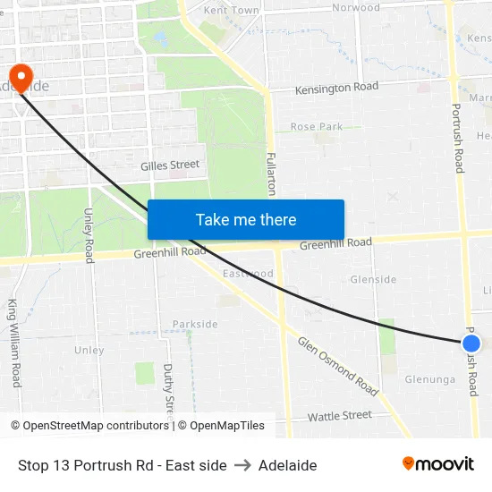 Stop 13 Portrush Rd - East side to Adelaide map