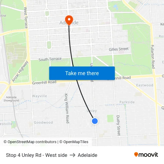 Stop 4 Unley Rd - West side to Adelaide map