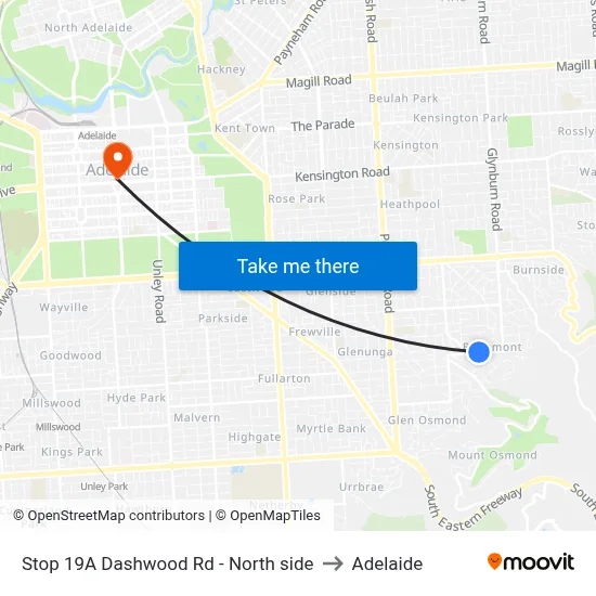 Stop 19A Dashwood Rd - North side to Adelaide map