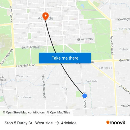 Stop 5 Duthy St - West side to Adelaide map