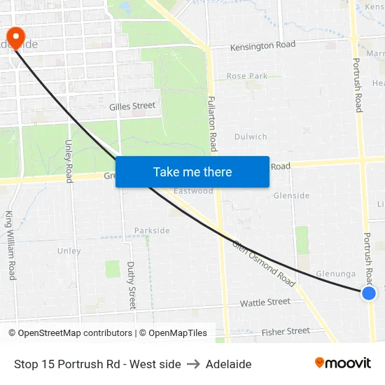 Stop 15 Portrush Rd - West side to Adelaide map