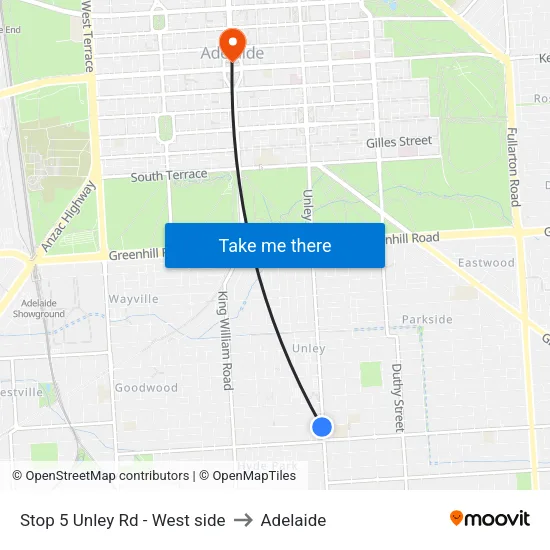 Stop 5 Unley Rd - West side to Adelaide map