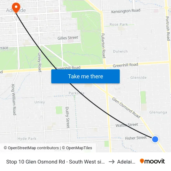 Stop 10 Glen Osmond Rd - South West side to Adelaide map