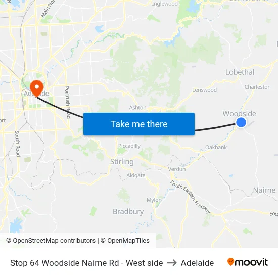 Stop 64 Woodside Nairne Rd - West side to Adelaide map