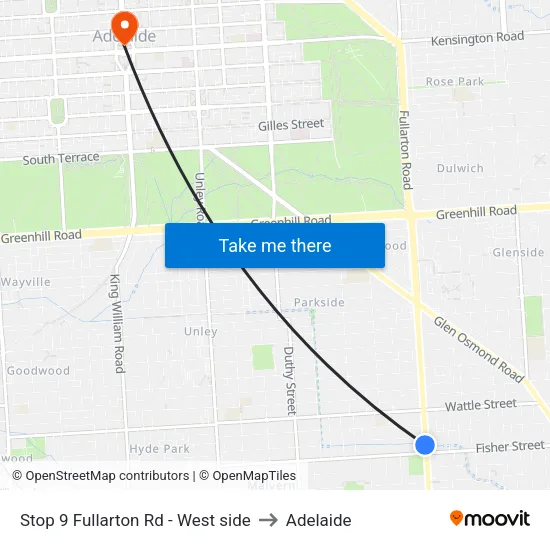 Stop 9 Fullarton Rd - West side to Adelaide map