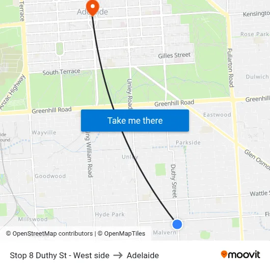 Stop 8 Duthy St - West side to Adelaide map
