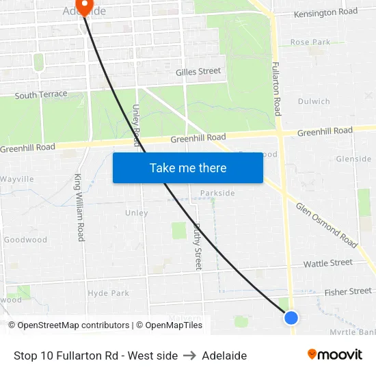 Stop 10 Fullarton Rd - West side to Adelaide map