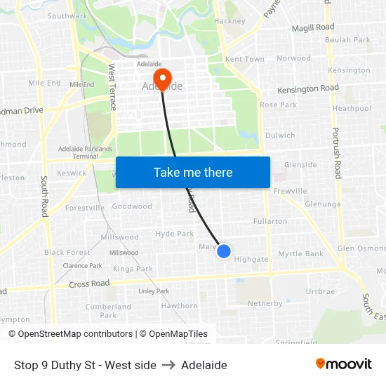 Stop 9 Duthy St - West side to Adelaide map