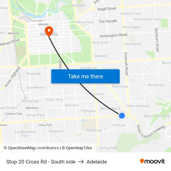 Stop 20 Cross Rd - South side to Adelaide map