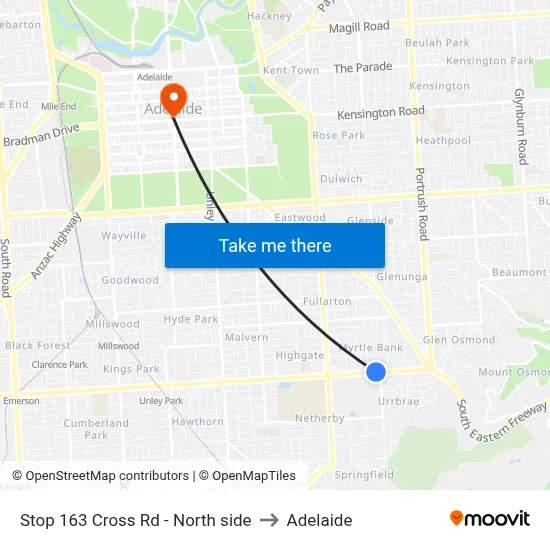Stop 163 Cross Rd - North side to Adelaide map