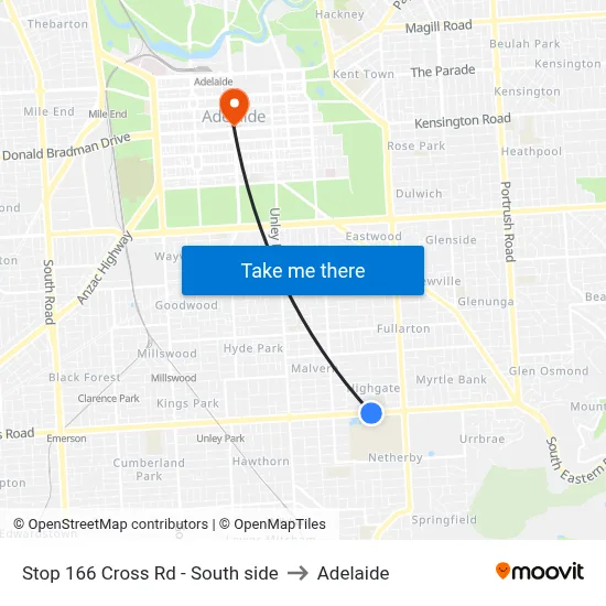 Stop 166 Cross Rd - South side to Adelaide map