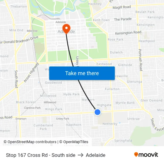 Stop 167 Cross Rd - South side to Adelaide map