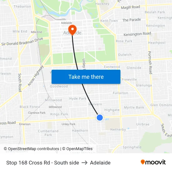 Stop 168 Cross Rd - South side to Adelaide map