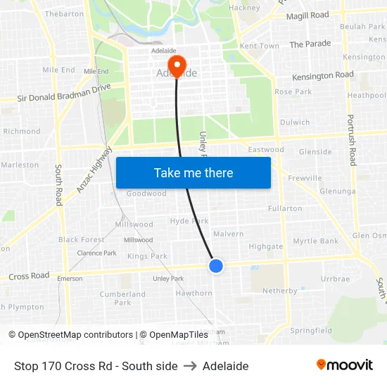 Stop 170 Cross Rd - South side to Adelaide map